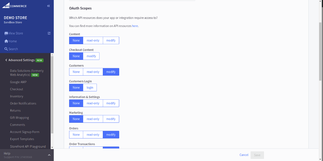 BigCommerce API account permissions - part 1