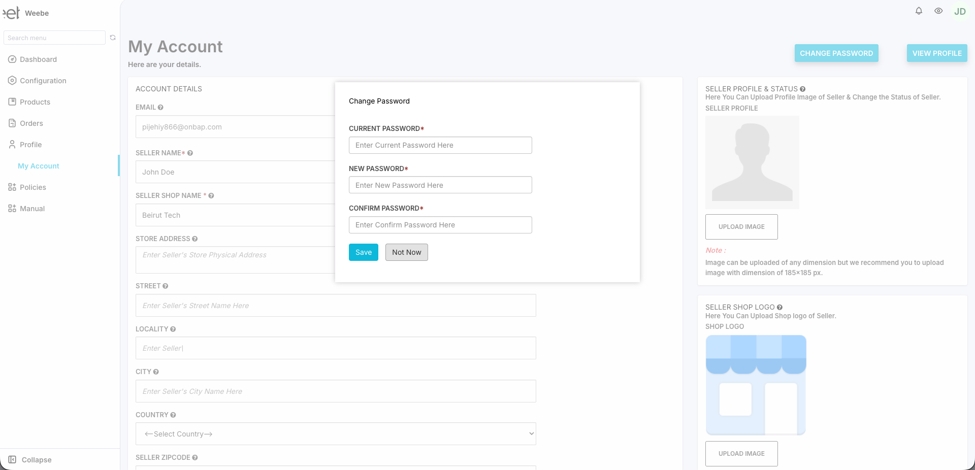 Change Password modal