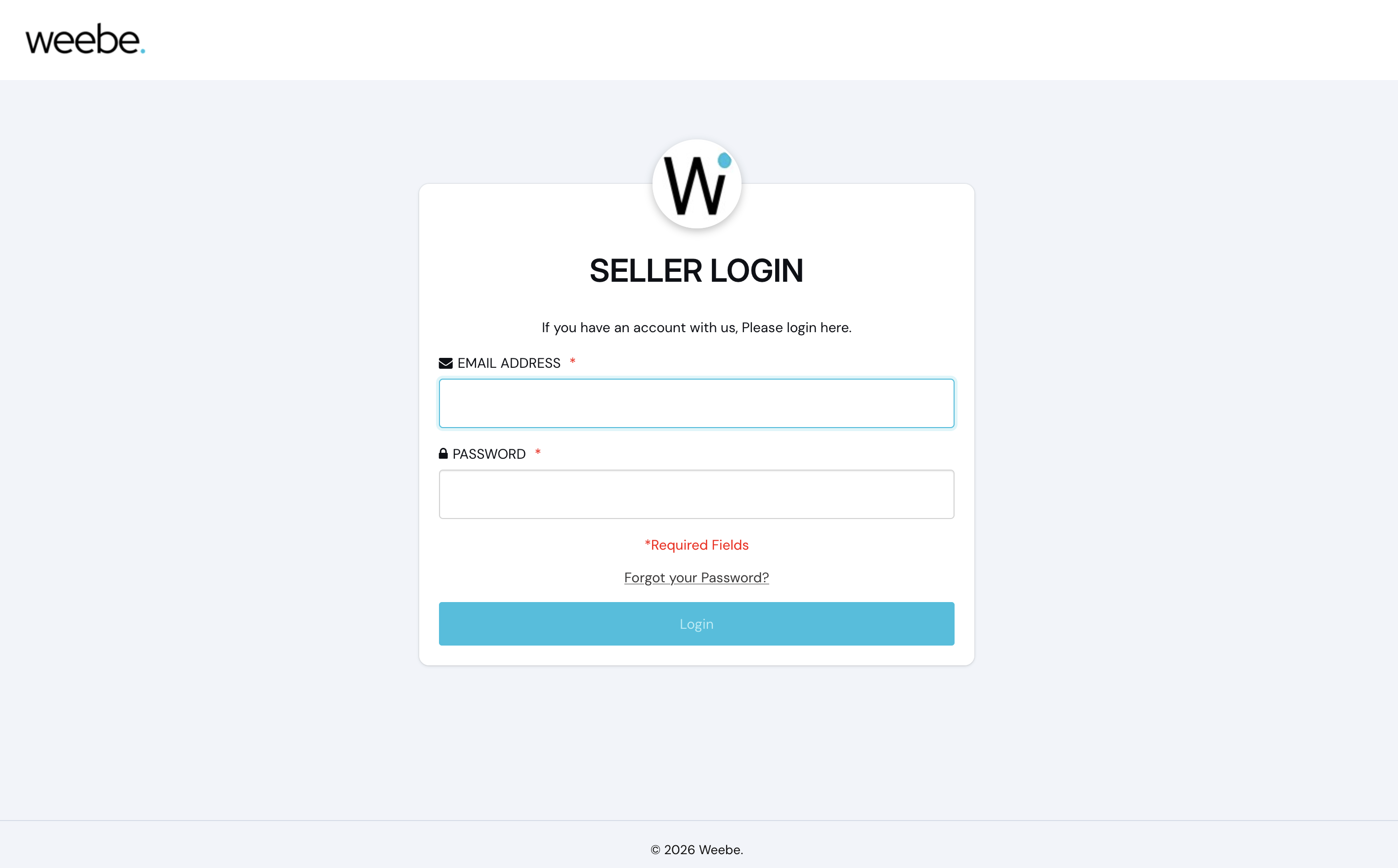 Weebe Seller Login page