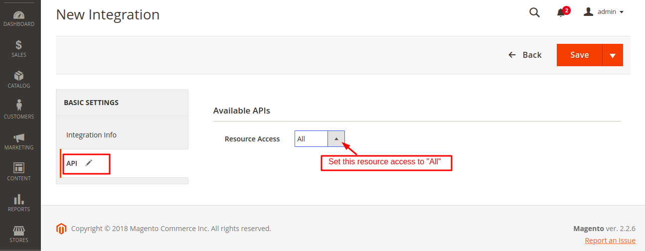 Magento API resource access set to All