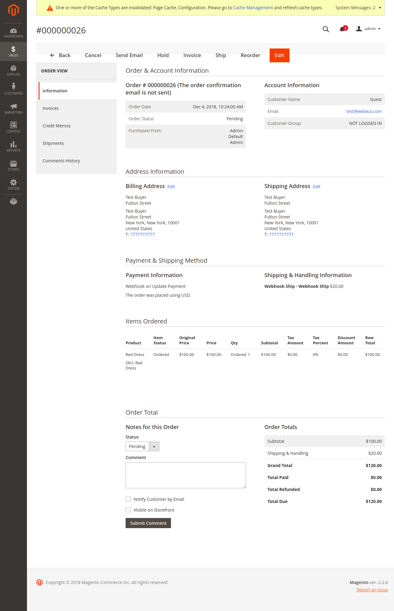 Magento order details page