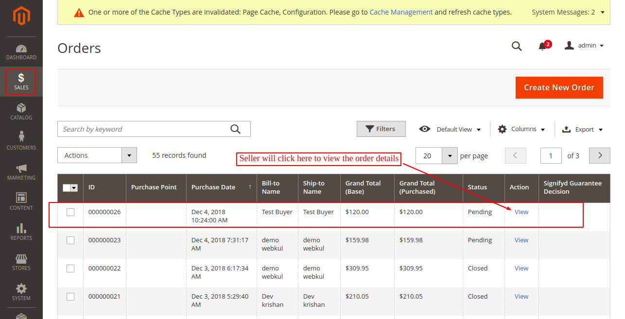 Magento orders listing with synced orders