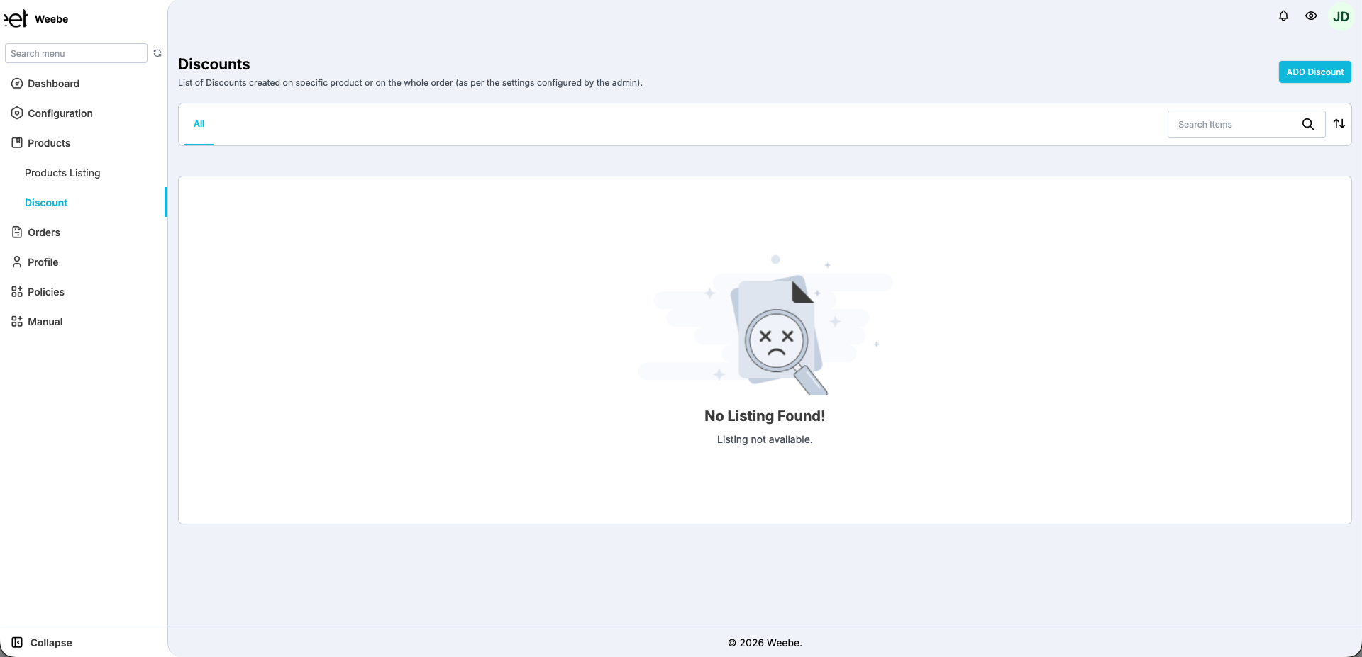Discounts listing page