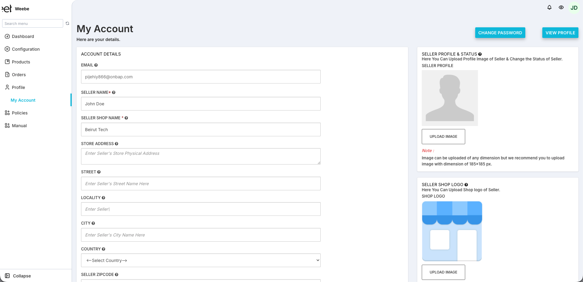 Profile section in sidebar