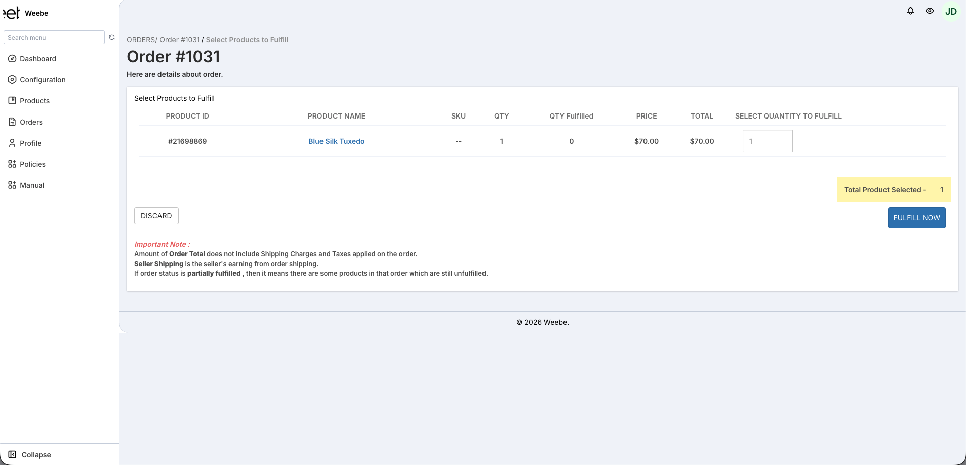 Select Products to Fulfill