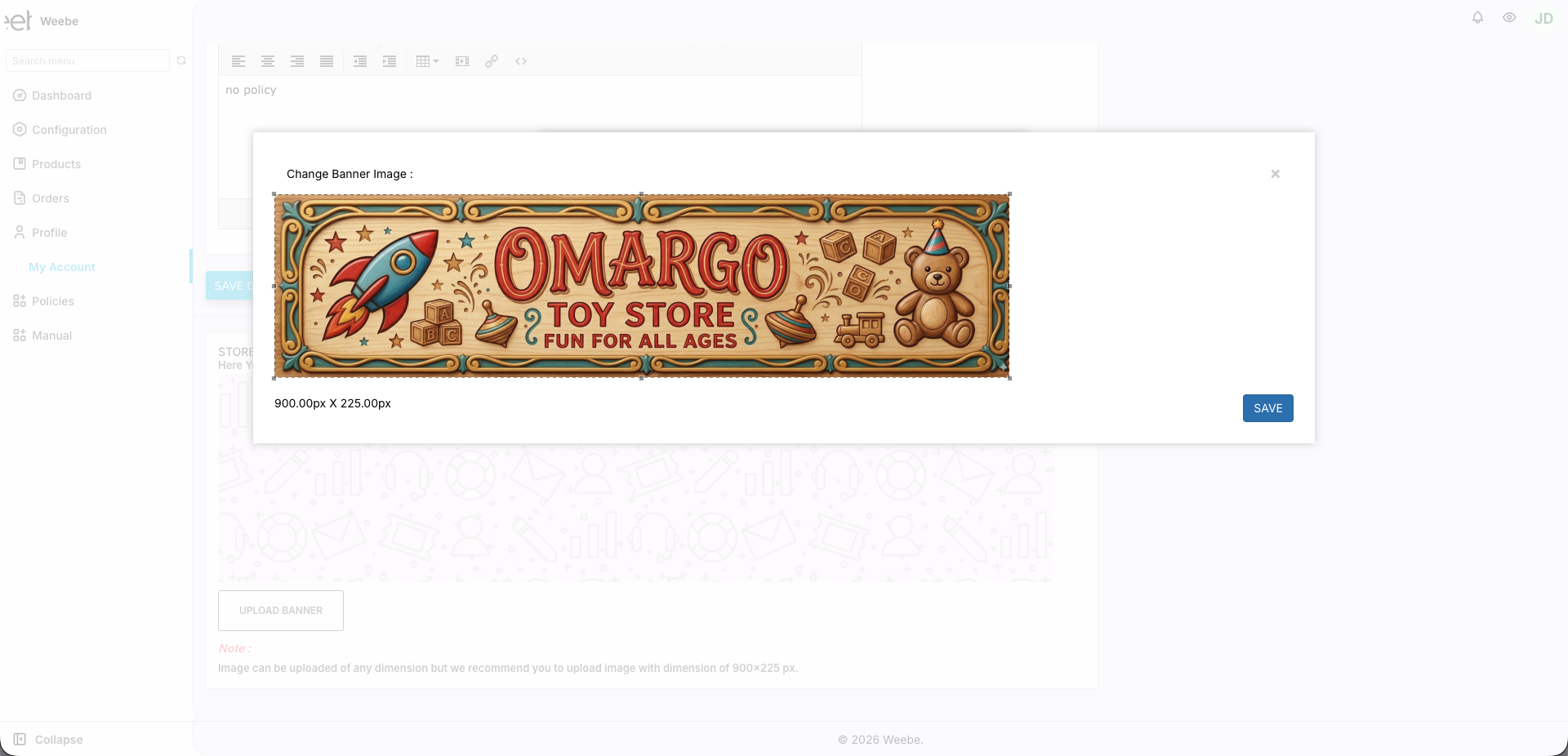 Change Banner modal with banner uploaded