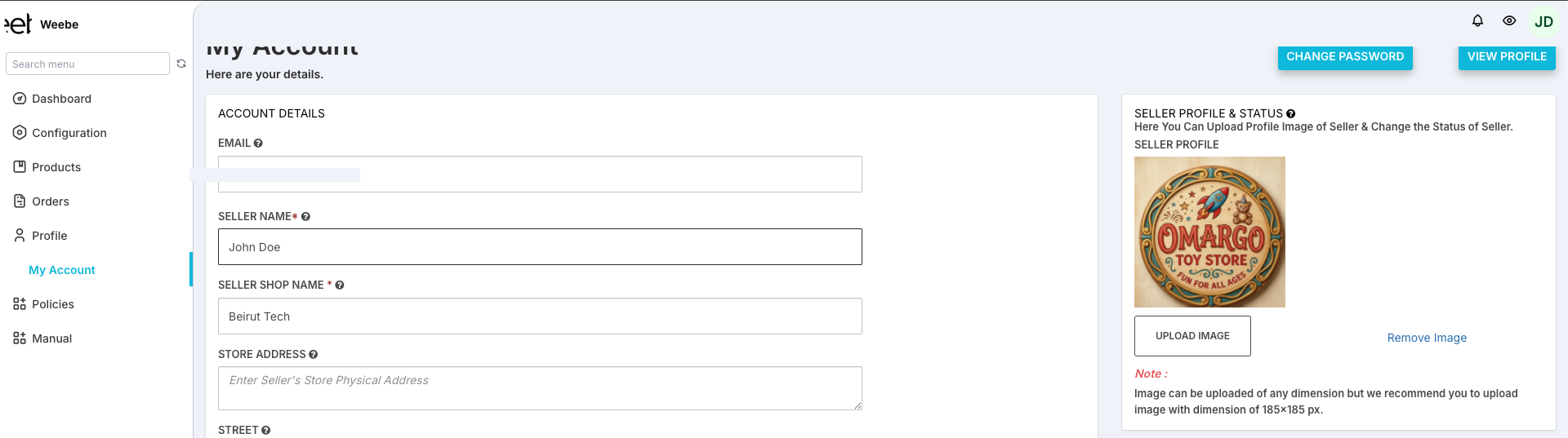 My Account with profile image uploaded