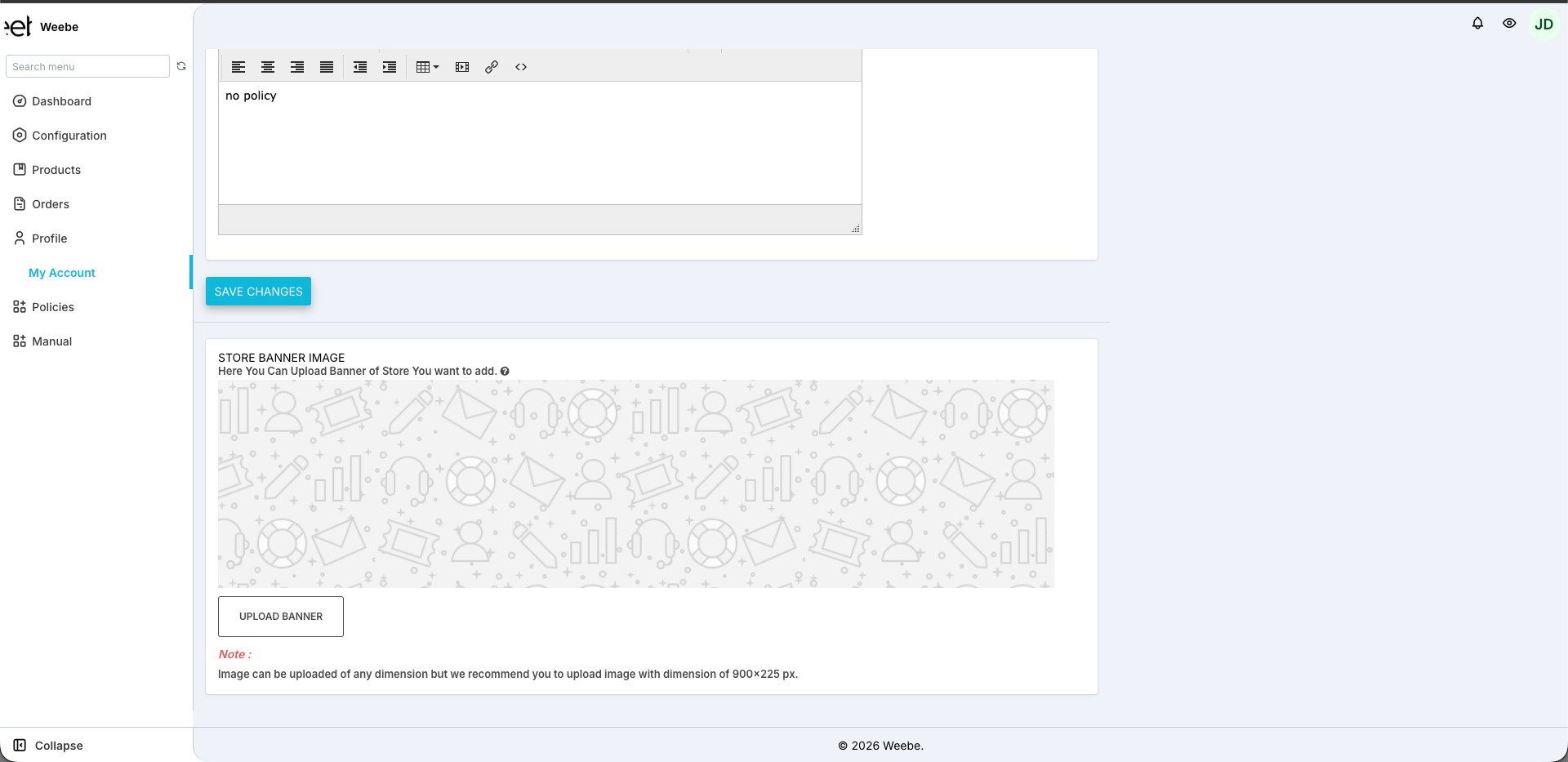 Store Policy editor and Store Banner section