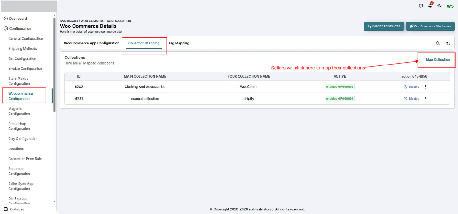 WooCommerce category mapping page