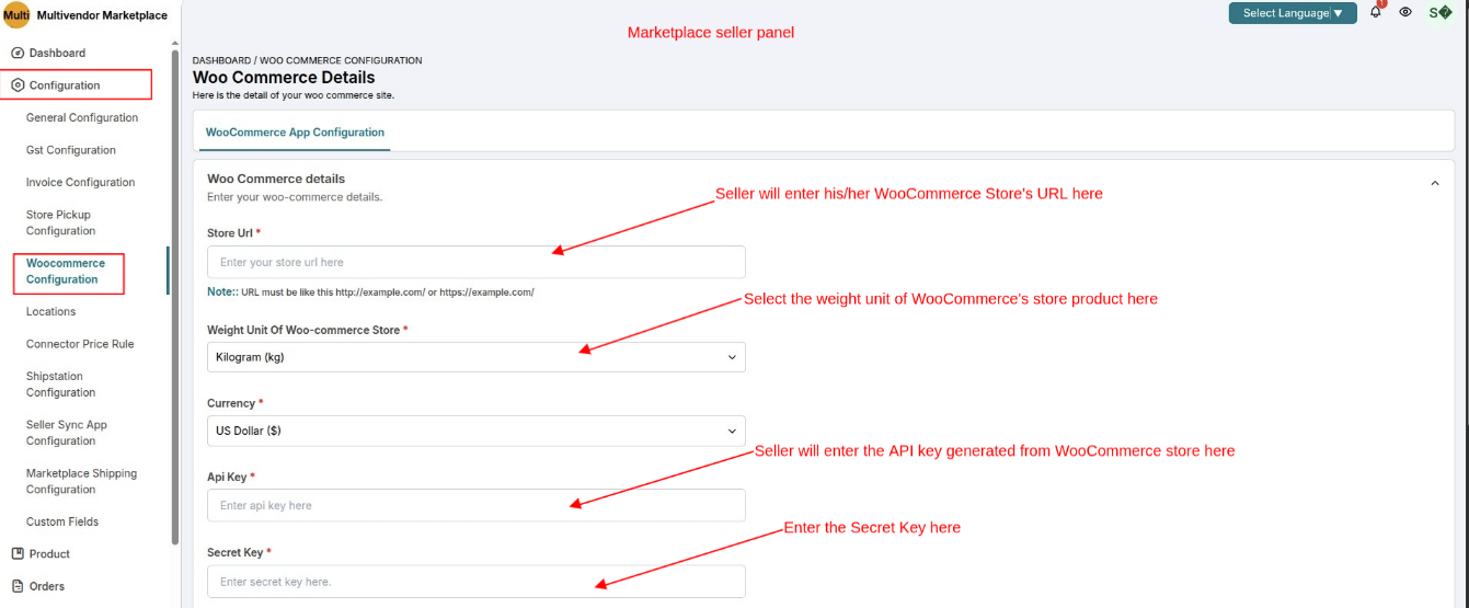 WooCommerce Configuration form