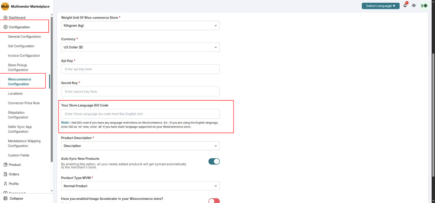 WooCommerce language ISO field
